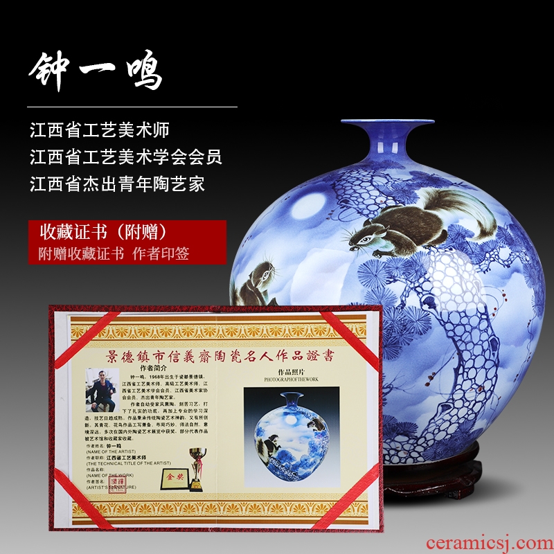 Jingdezhen ceramic vase large hand - made gold rat prosperous wealth pomegranate gift collection villa hotel furnishing articles ornament