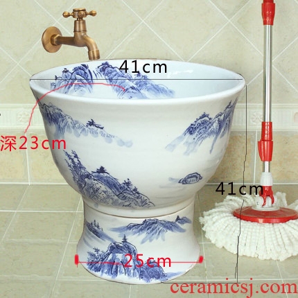 Jingdezhen ceramic art basin of mop mop pool blue and white landscape mop bucket mop mop pool hand - made barrels