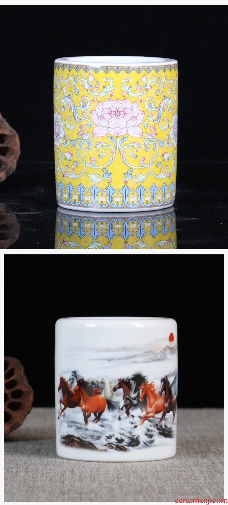 Brush pot of jingdezhen ceramics furnishing articles rich ancient frame decoration decoration office supplies four treasures of the study to study
