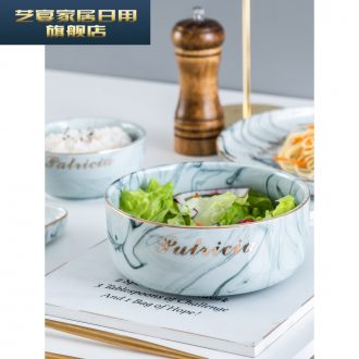 3 BSL northern dishes suit marble bowl plate combination of creative household six people simple Korean modern ceramics