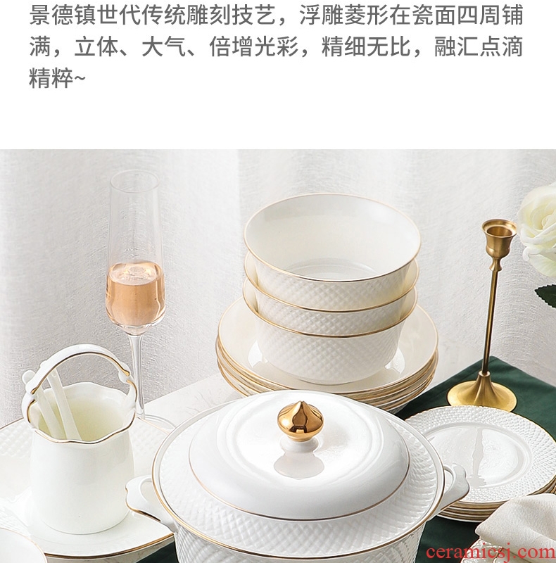Double 11 opens to booking a European - style jingdezhen ceramic dishes suit household contracted ipads porcelain tableware Jin Ling dishes chopsticks