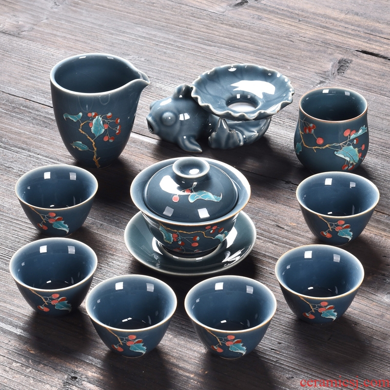 Bo yao glaze steak household ceramic tea ware ji the qing kung fu tea set gift boxes of a complete set of tureen tea cups
