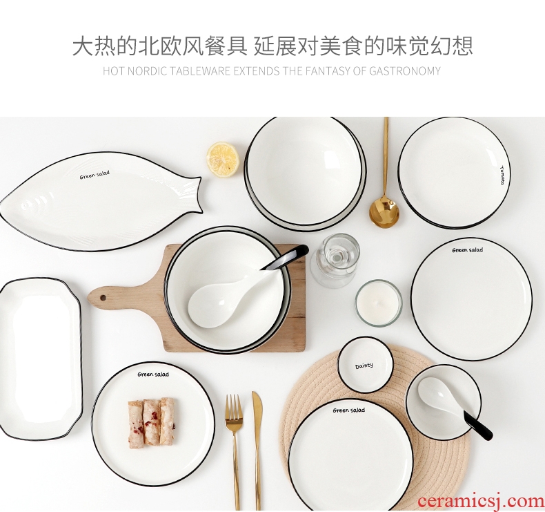 Nordic contracted dishes suit household under the glaze color of jingdezhen ceramic tableware chopsticks web celebrity of bread and butter plate combination