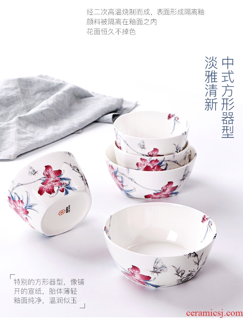 Inky ipads porcelain tableware suit Chinese jingdezhen ceramic bowl dish dishes suit household chopsticks coagulation