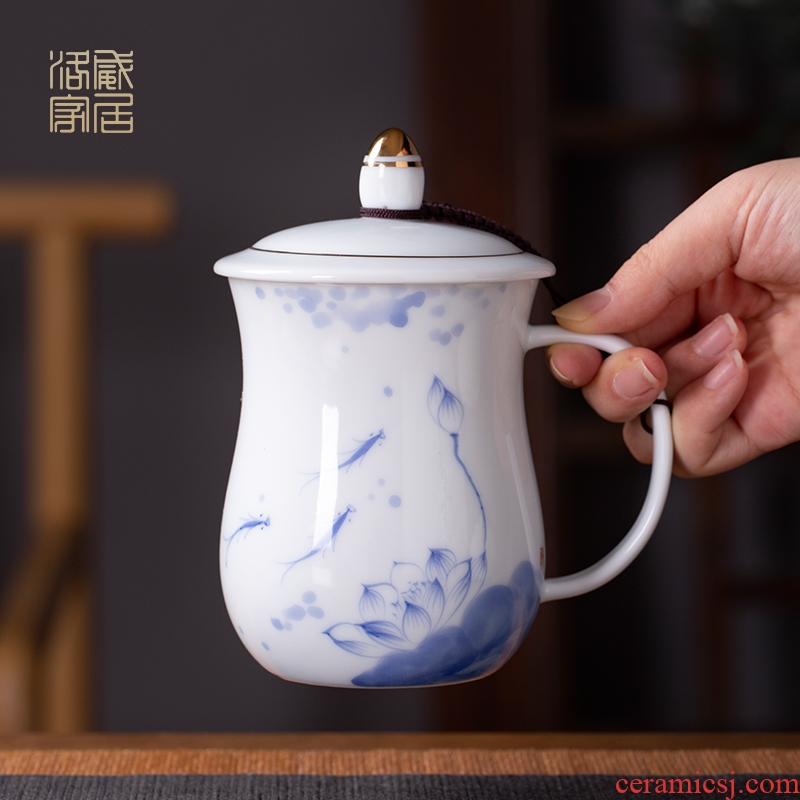 Blower, jingdezhen ceramic tea cups separation office tea home large hand - made cup with cover the meeting