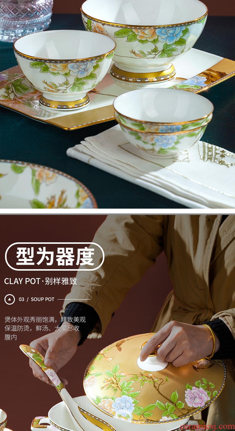 Blower, jingdezhen ceramic tableware suit light dishes to use Chinese wind high - end key-2 luxury ceramics dishes