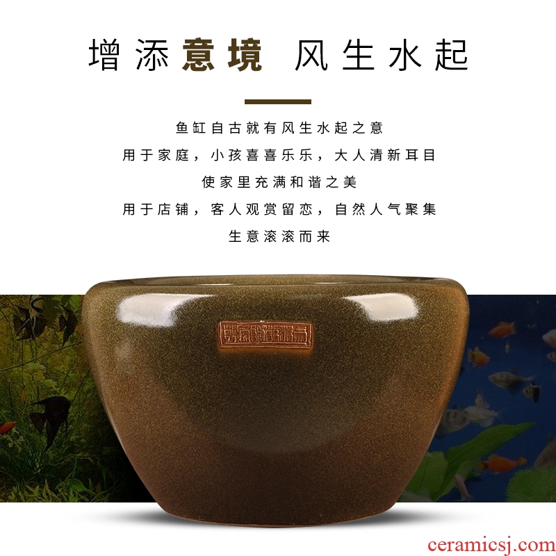 Jingdezhen ceramic aquarium antique tea glaze water lily always LianHe flower tortoise cylinder at the end of the sitting room is the cornucopia