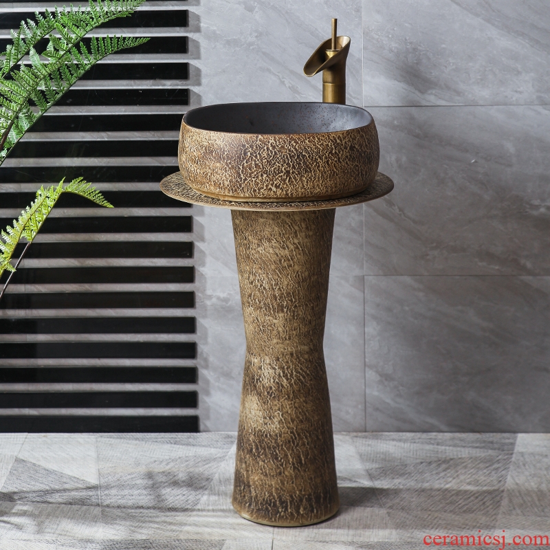 JingYan stone grain pillar basin ceramic column type restoring ancient ways is suing the lavatory sink basin on the floor