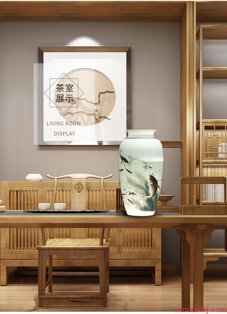 Jingdezhen ceramics powder enamel lotus pond moonlight thin foetus vase Chinese style living room porch home furnishing articles