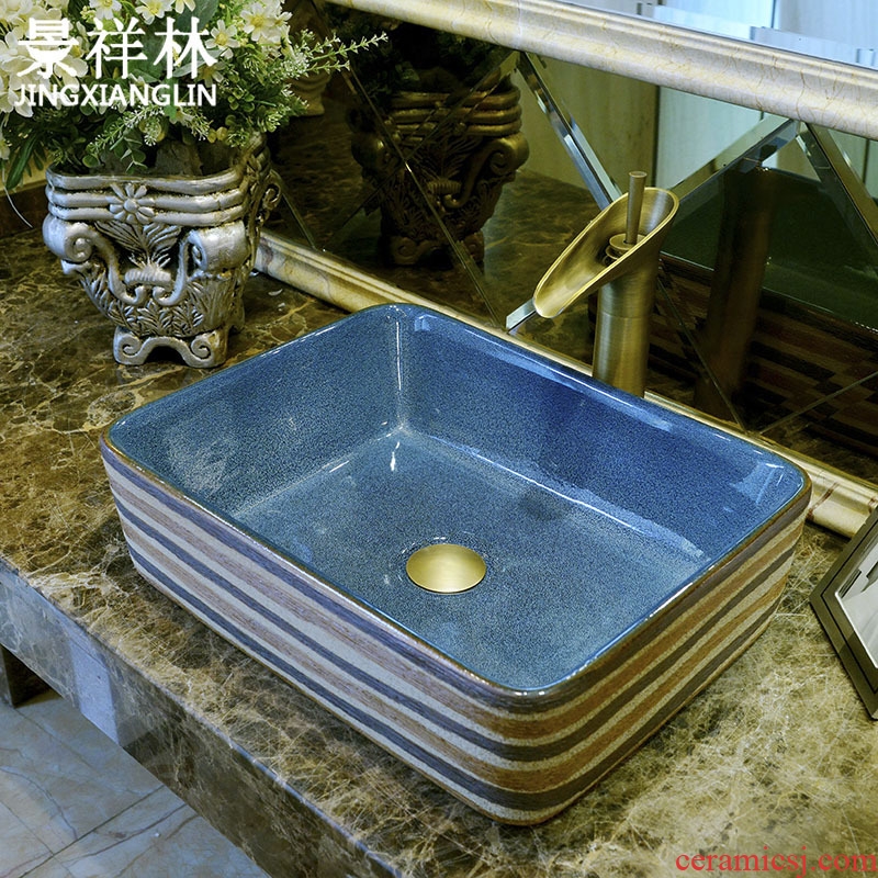 Restore ancient ways ou shigu in jingdezhen ceramic art basin lavatory basin sink square line on stage