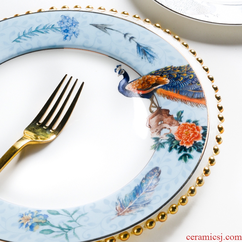 Chinese character light blue ipads porcelain tableware suit jingdezhen key-2 luxury Chinese wind up phnom penh dish dish housewarming gift