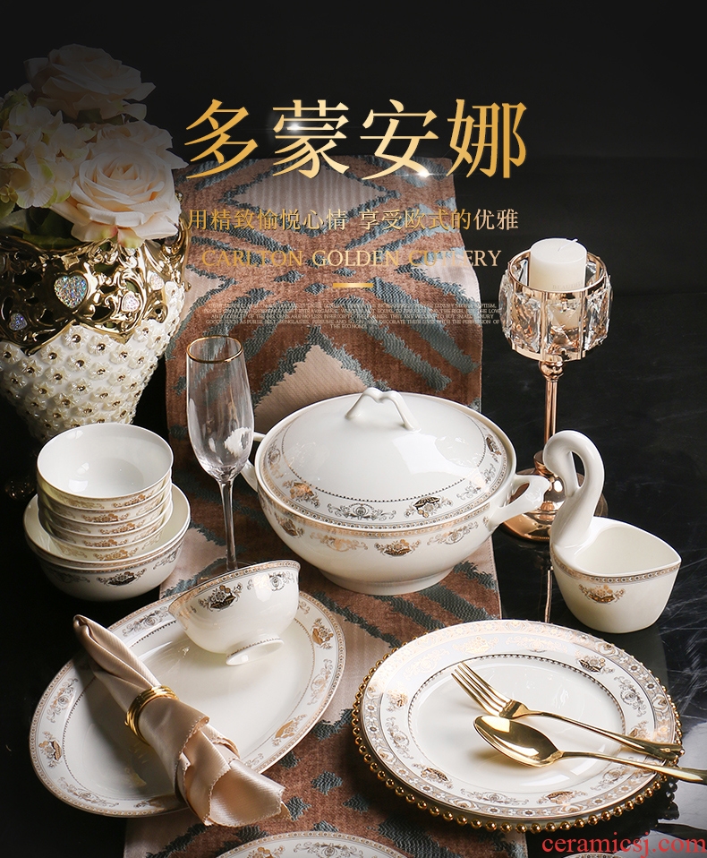 Light European - style key-2 luxury high - grade dishes suit household chopsticks sets combination up phnom penh move jingdezhen plate