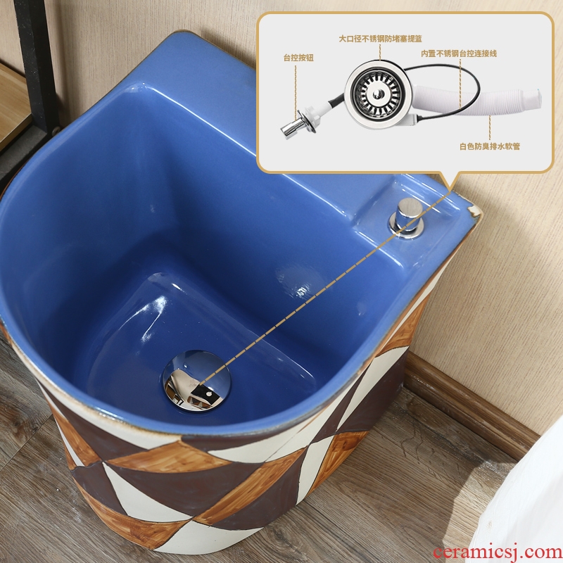 Simple new Chinese style ceramic one half round mop pool large balcony mop mop pool slot is suing the toilet