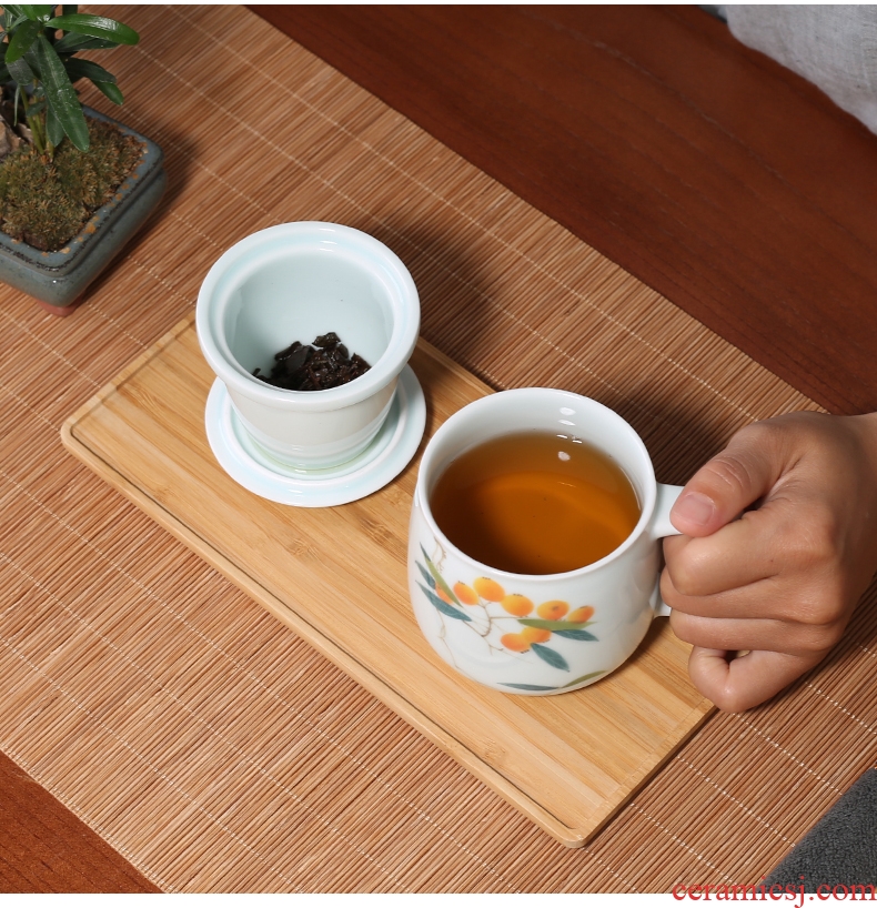 YanXiang fang hand - made loquat office tea set shadow blue mark cup ceramic separation hot tea cup of water glass