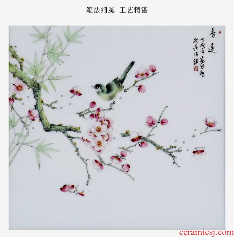 Luminous high - grade jingdezhen porcelain plate painting ceramic painting of flowers and birds home sitting room hangs a picture background wall decoration process