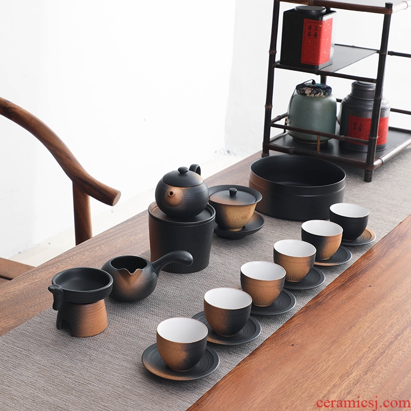 Bo yiu-chee Japanese coarse pottery kung fu tea set tea tureen teapot tea cups to wash to the whole household ceramics