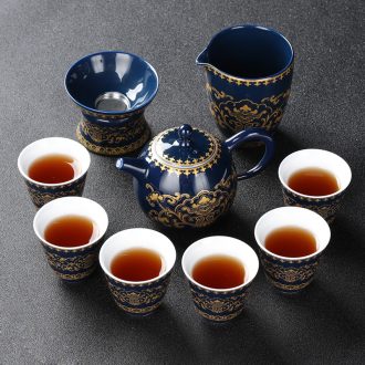 Four - walled yard modern household ji blue glaze kung fu tea set your up manual ceramic teapot tea tea set fair keller