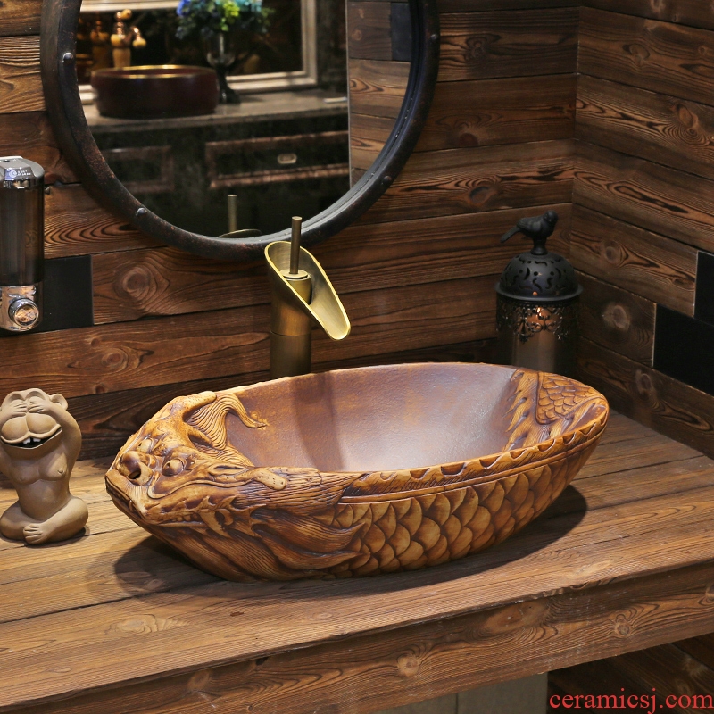 JingYan FuLong art stage basin water creative special - shaped ceramic lavatory restoring ancient ways archaize basin of wash one move