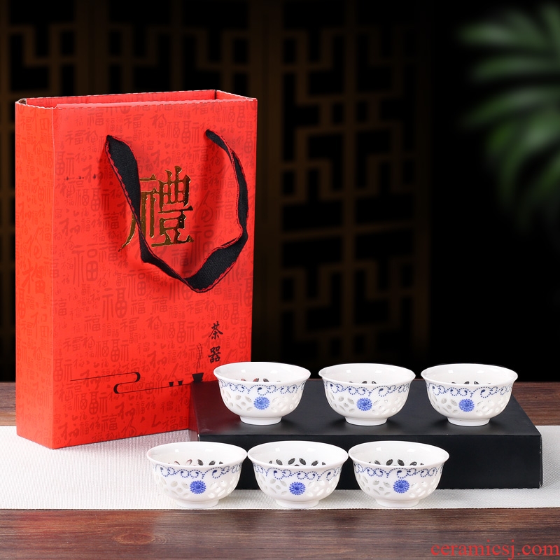 Tang yun tea gift boxed set kung fu small ceramic cups, teapots cup of blue and white porcelain hand - made sample tea cup host