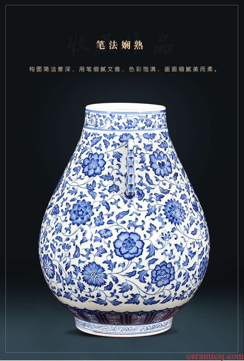 Jingdezhen ceramics imitation qianlong hand - made of blue and white porcelain vases, flower arrangement of new Chinese style wine home furnishing articles