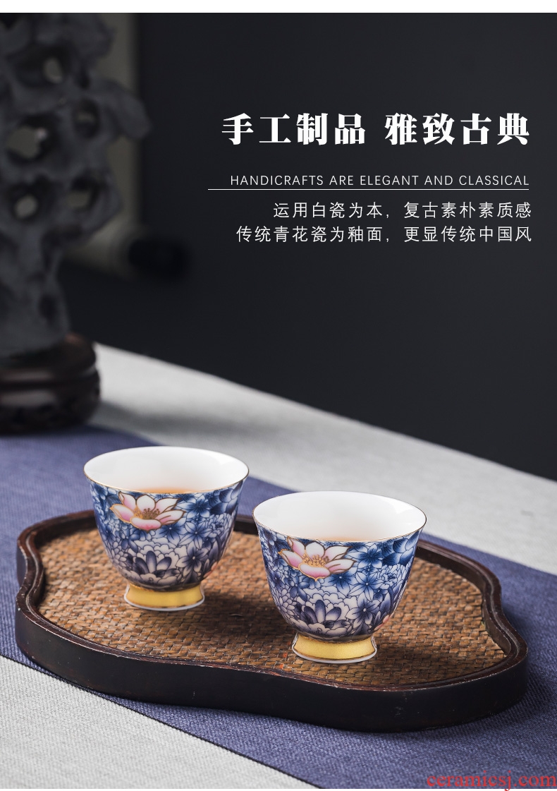 Blue and white porcelain teacup household white jade porcelain sample tea cup jingdezhen ceramic bowl kung fu tea set small bowl with single CPU