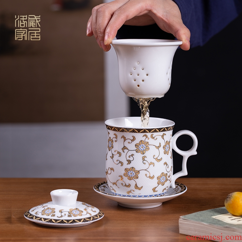 Blower belt filter cups of jingdezhen ceramic tea set home office separation large capacity tea tea cup