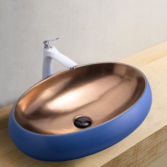 Blue gold oval outside the stage basin sink ceramic art simple household lavatory toilet in the bathroom