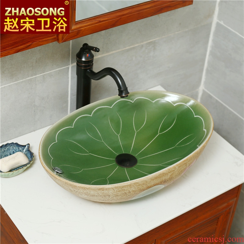 New Chinese style on the lotus basin to household art ceramic lavabo restoring ancient ways is the balcony simple stage basin