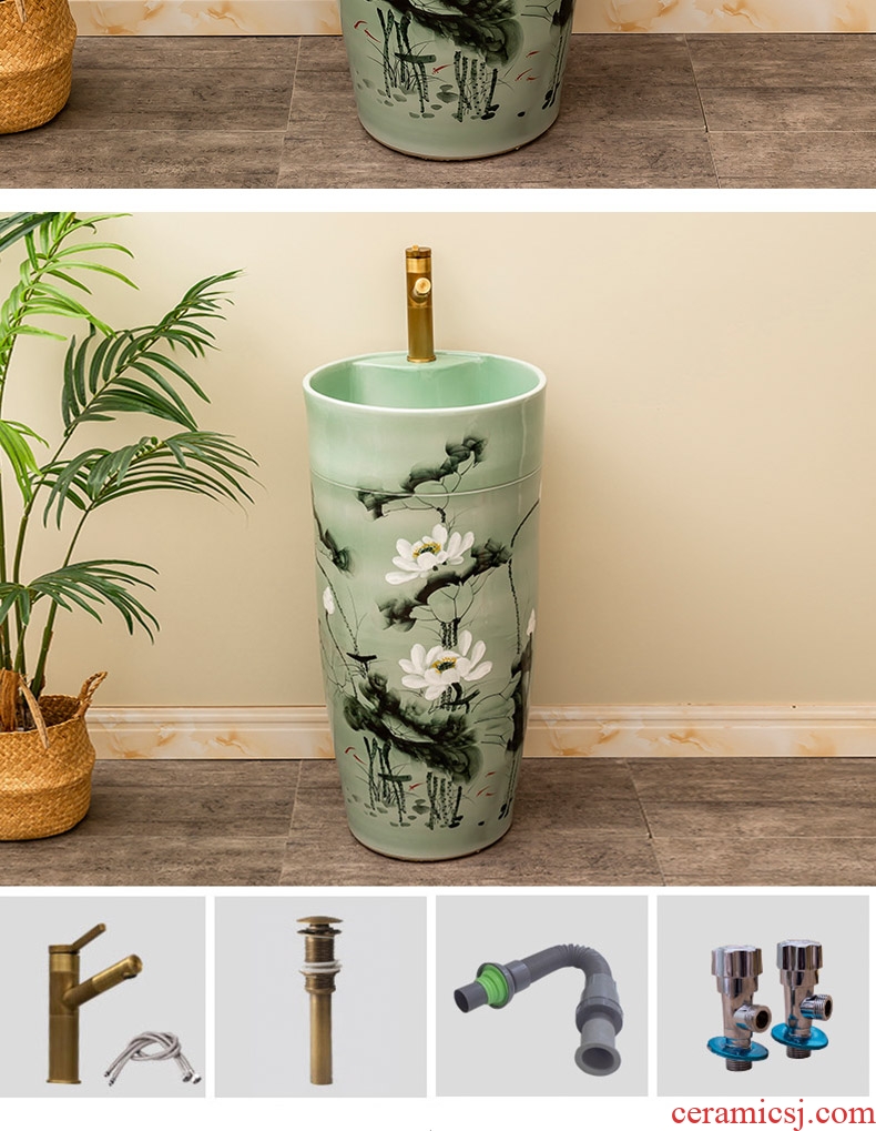 Chinese lotus ceramic one pillar type lavatory floor is suing garden sinks balcony sink