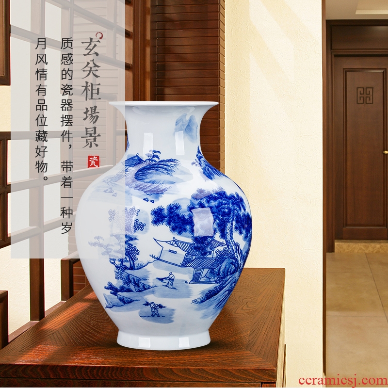 Jingdezhen blue and white porcelain vases, flower arrangement sitting room of Chinese style household ceramics study adornment handicraft furnishing articles gifts