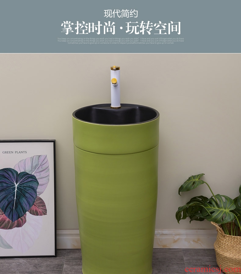 Fruit green ceramic pillar lavabo household bathroom floor pillar basin contracted Nordic lavatory