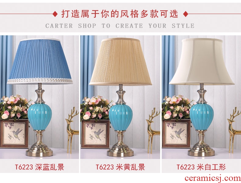 American desk lamp light ceramic contracted and I marriage of bedroom the head of a bed room warm light sweet American creative household decoration