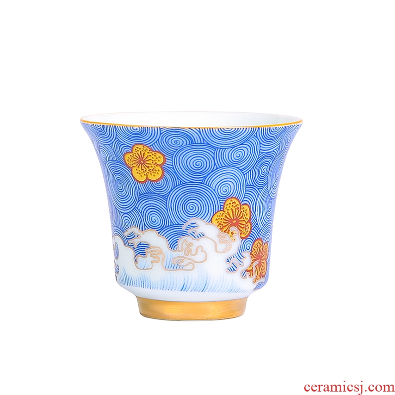 Colored enamel porcelain teacup household kung fu tea set sample tea cup jingdezhen single CPU master cup white jade porcelain tea bowl