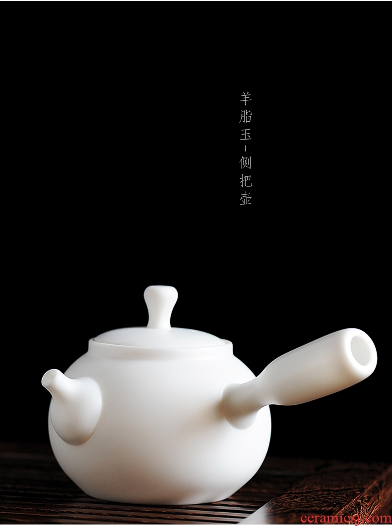Bo yiu-chee biscuit firing suet jade teapot tea set suit household kung fu ceramic cups household small tea tray is contracted