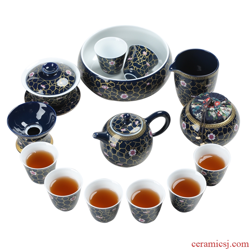 Four - walled yard modern household ji blue glaze kung fu tea set your up manual ceramic teapot tea tea set fair keller