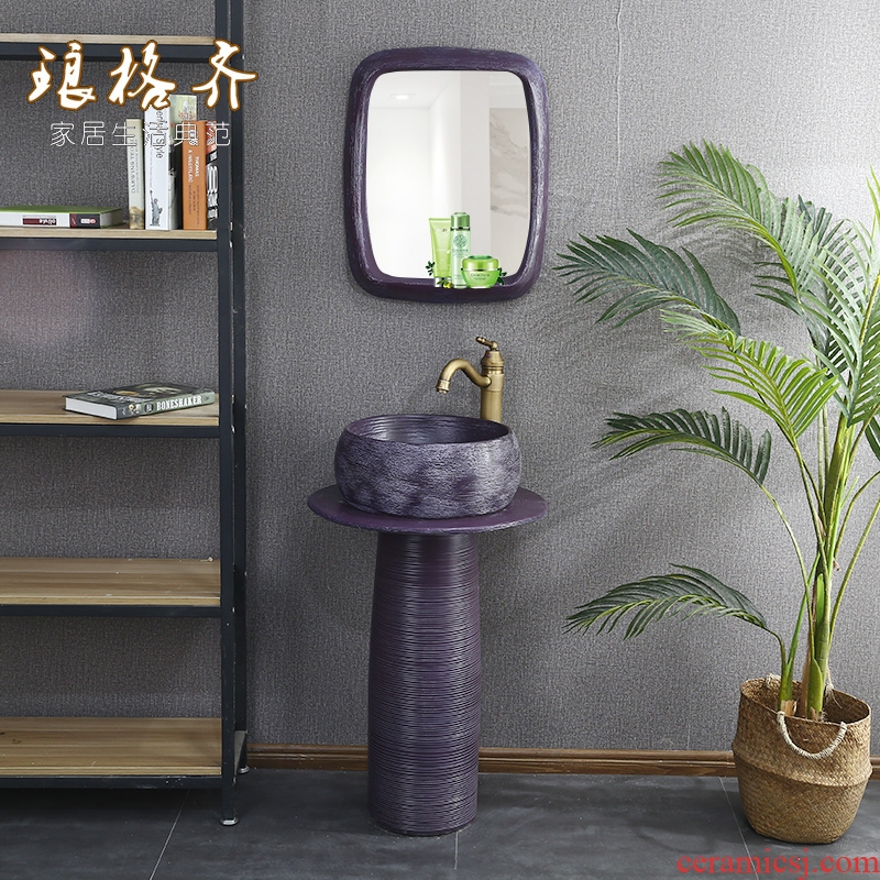 Nordic ceramic column type lavatory one household small family toilet lavabo floor balcony column basin