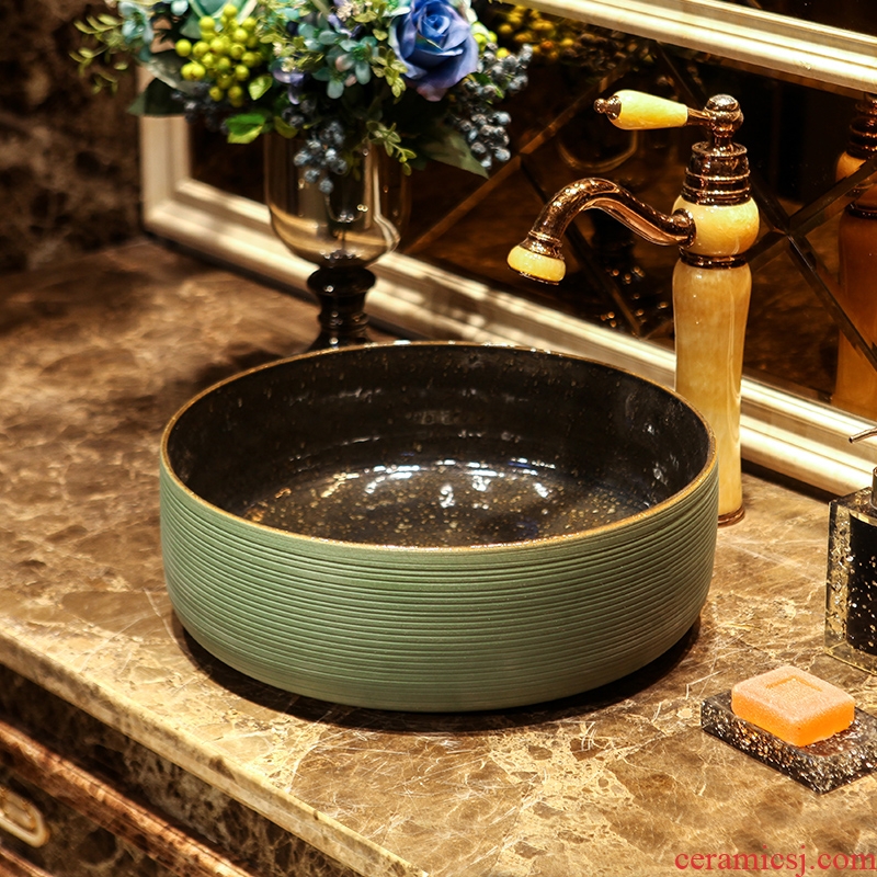 JingYan green curve art stage basin ancient ceramic lavatory toilet lavabo circular basin on stage