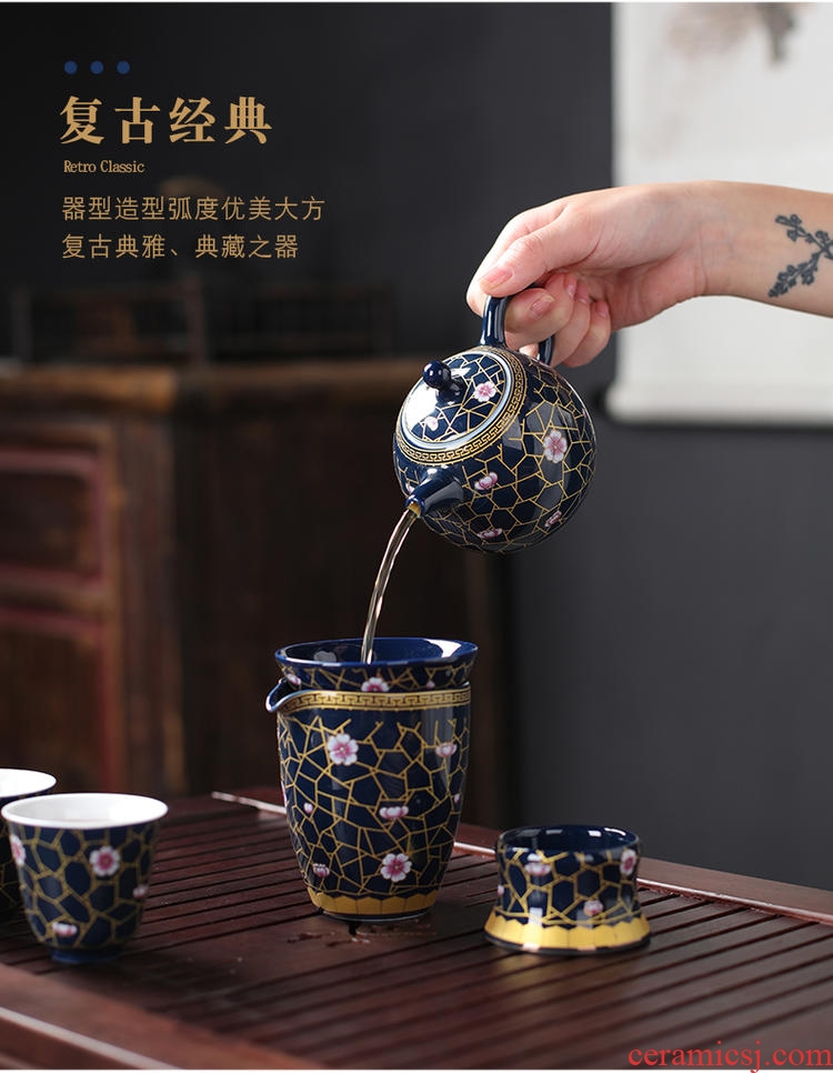 Four - walled yard modern household ji blue glaze kung fu tea set your up manual ceramic teapot tea tea set fair keller