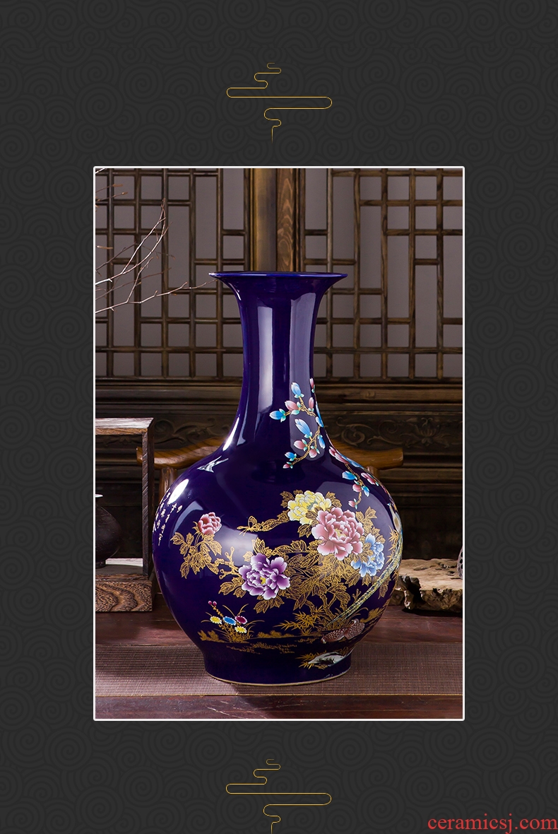 Jingdezhen ceramics big blue vase furnishing articles of Chinese style living room TV cabinet to slip in a large decorative arts and crafts