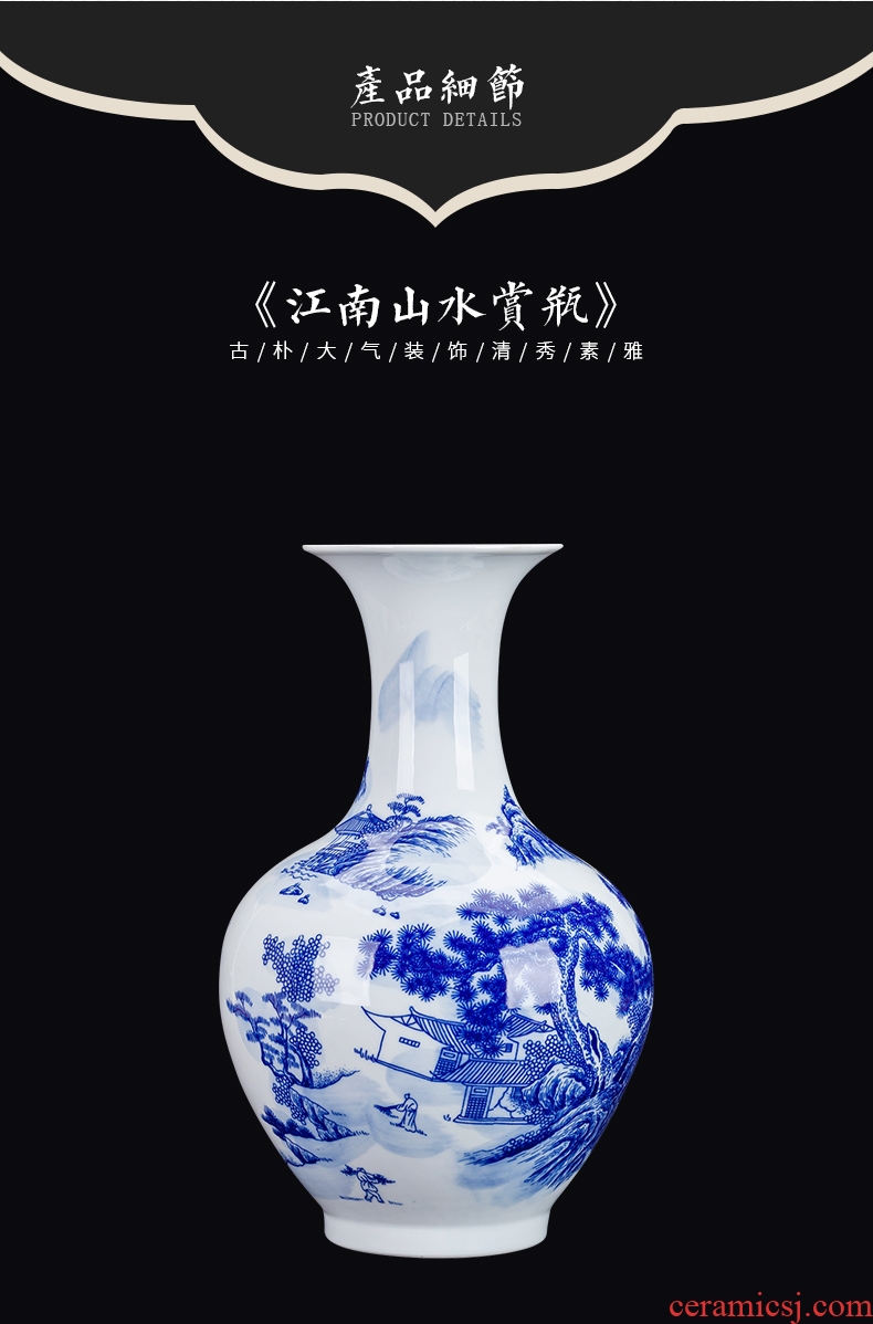 Jingdezhen blue and white porcelain vases, flower arrangement sitting room of Chinese style household ceramics study adornment handicraft furnishing articles gifts