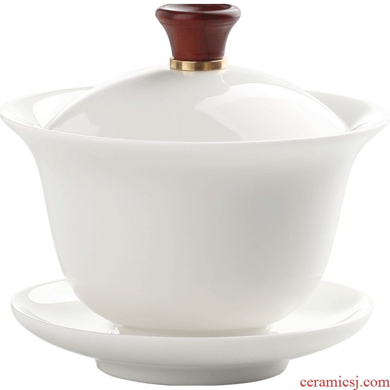 Ultimately responds to all hand dehua white porcelain tureen large single ceramic tea bowl three cups to cover cup kung fu tea set