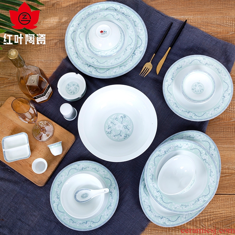 Red porcelain jingdezhen high - grade white porcelain tableware suit dishes household of Chinese style to hold to hot soup plate wedding gifts