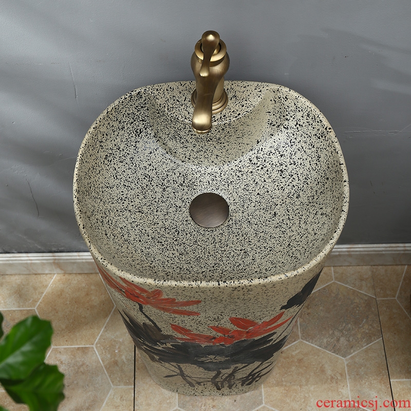 One - piece pillar basin floor type restoring ancient ways ceramic basin frosted vertical sink basin of pillar type lavatory