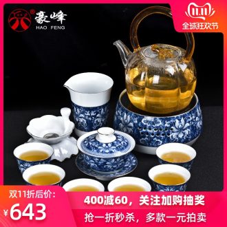 HaoFeng kung fu tea set blue and white hand made ceramic teapot teacup household contracted Chinese tea set gift boxes
