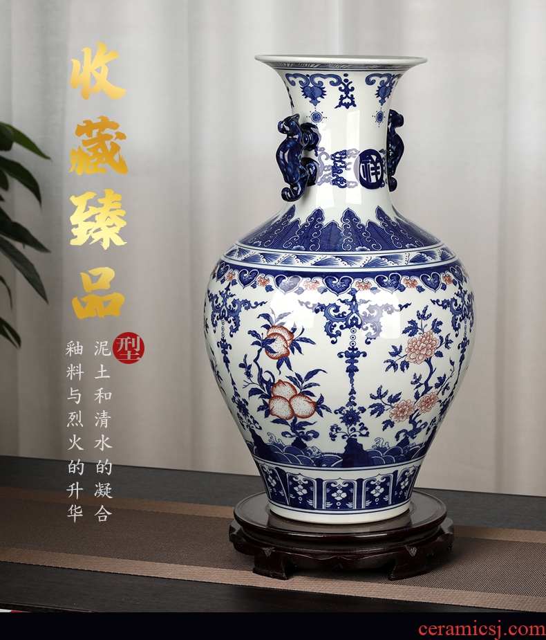 Jingdezhen ceramics hand - made large blue and white porcelain vase home sitting room study handicraft furnishing articles ornaments - 604141135152