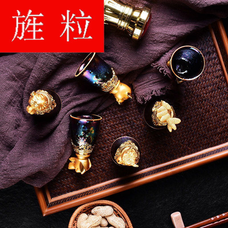 Continuous grain liquor wine suits for Chinese zodiac household goblet shot glass up with colorful ceramic antique gift box