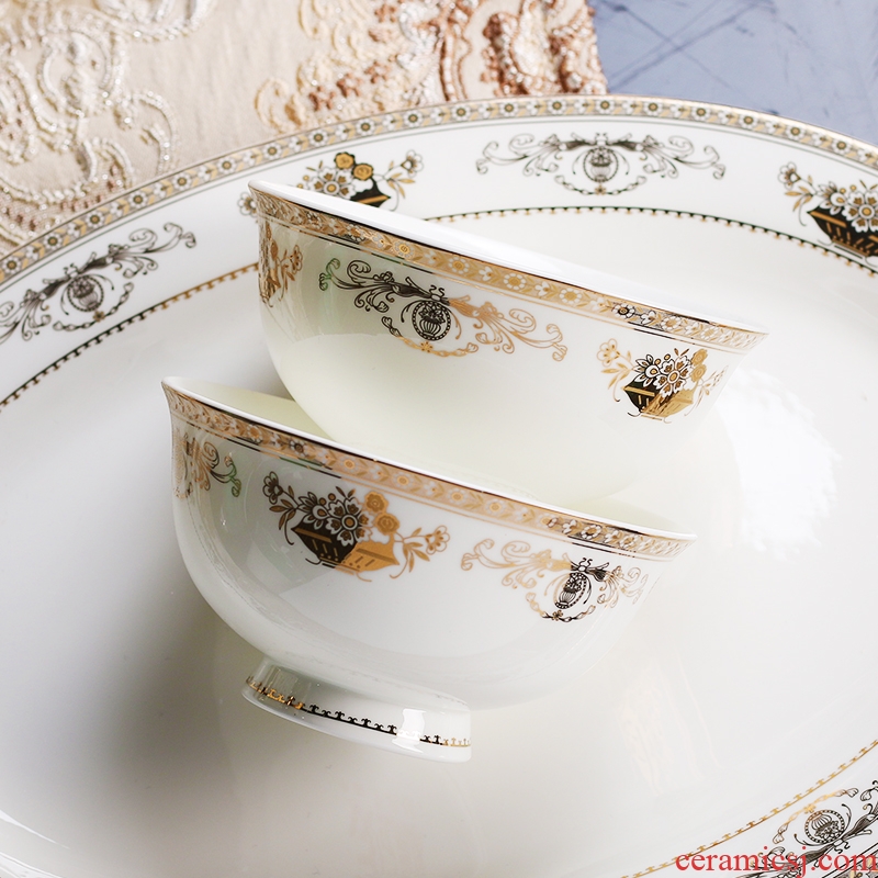 Light European - style key-2 luxury high - grade dishes suit household chopsticks sets combination up phnom penh move jingdezhen plate