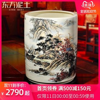 Oriental soil large ceramic landscape pen pen container fights furnishing articles sitting room of Chinese style household decorations put calligraphy and painting