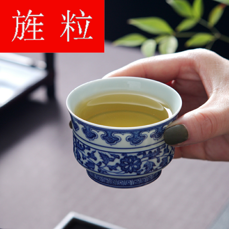 Continuous grain of jingdezhen ceramic checking sample tea cup master cup single cup of blue and white porcelain tea cups, kung fu tea cups