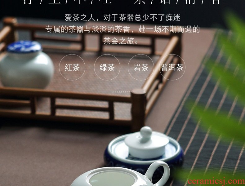 Continuous grain of bluish white porcelain up jingdezhen ceramics green was large teapot manual household kung fu tea tea is not purple